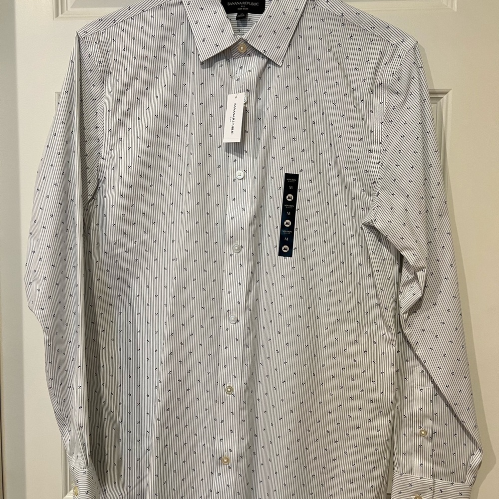 Banana Republic White Dress Shirt with Navy Micro-Dots